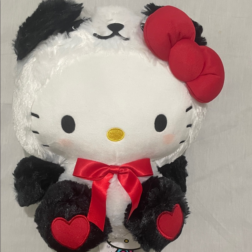 Hello Kitty Black and White Stuffed Animal with Red Bow